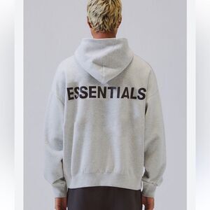 Fear of god essentials 3D silicon appliqué pullover hoodie Grey